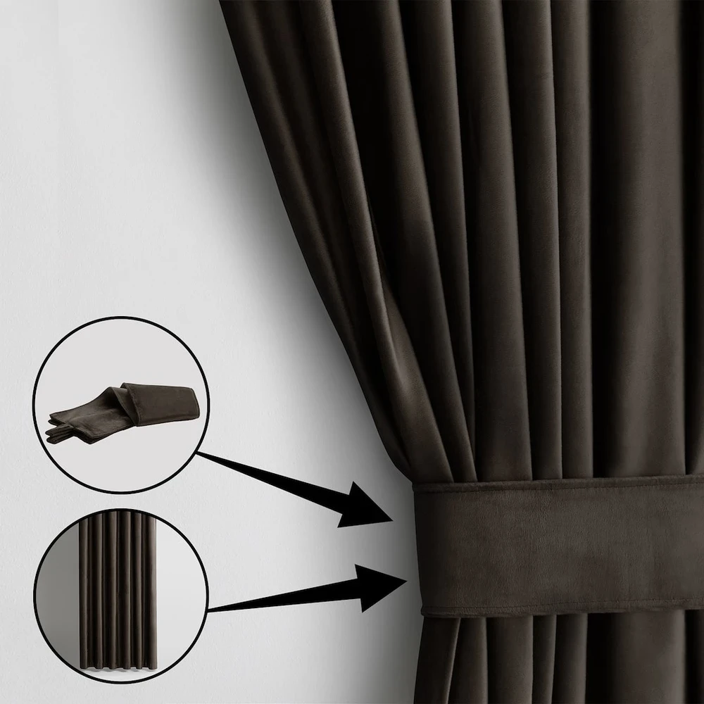 AmeliaHome Užuolaidos VELVET spalva ruda stiliaus klasikinės sidabrinės kilpelės medžiagos tipas - tekstilė aksomas 140x270 AmeliaNamai
