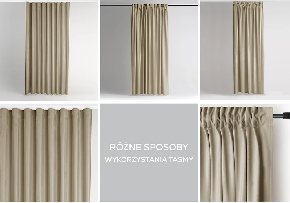 Naktinė užuolaida AmeliaHome VELVET 140X270 cm, 1 vnt., juosta/kabliukai, spalva: smėlio