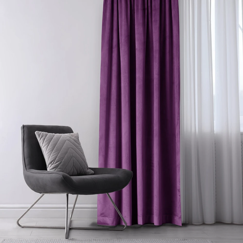 CLASSIC Užuolaidos VELVET spalva violetinė stiliaus klasikinė juosta medžiagos tipas - tekstilė aksomas 140x270 AmeliaHome