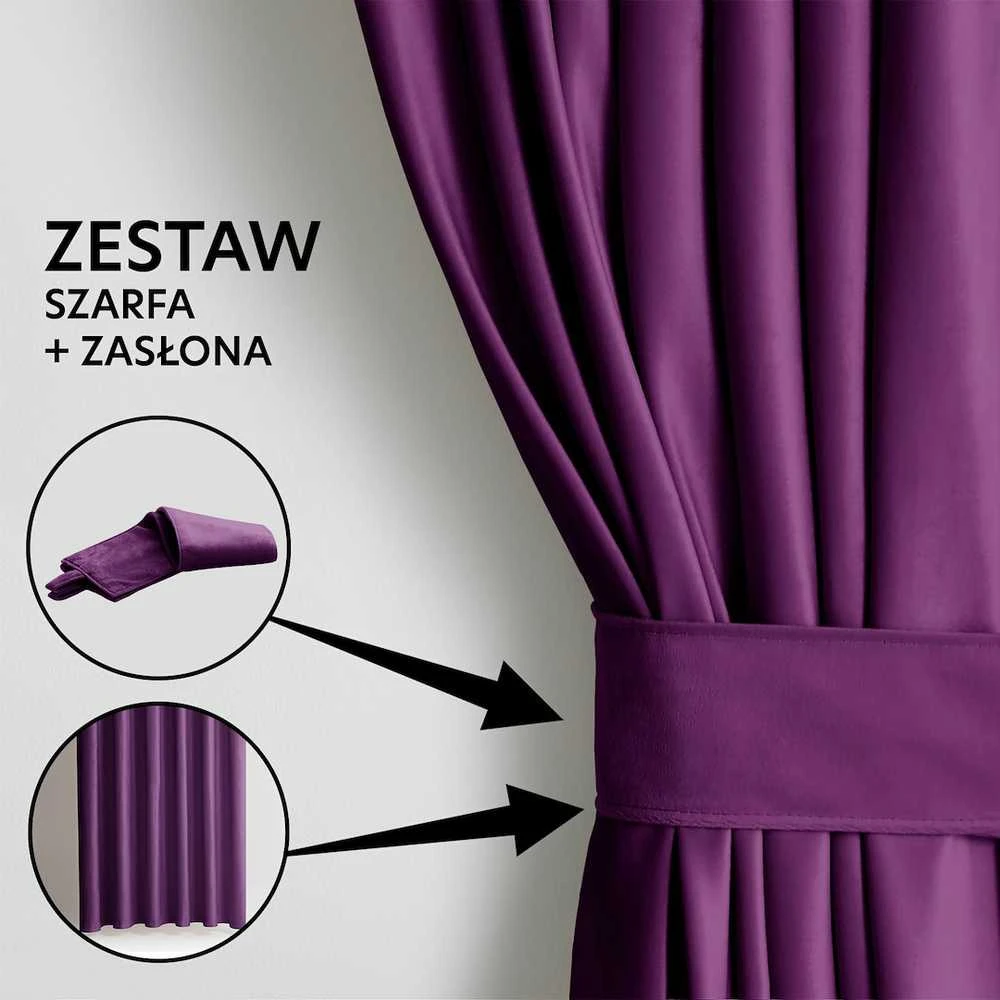 CLASSIC Užuolaidos VELVET spalva violetinė stiliaus klasikinė juosta medžiagos tipas - tekstilė aksomas 140x245 AmeliaHome