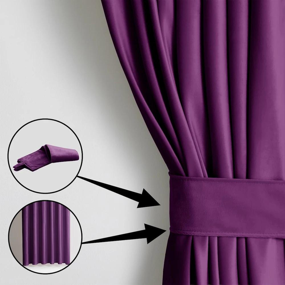 CLASSIC Užuolaidos VELVET spalva violetinė stiliaus klasikinė juosta medžiagos tipas - tekstilė aksomas 140x270 AmeliaHome
