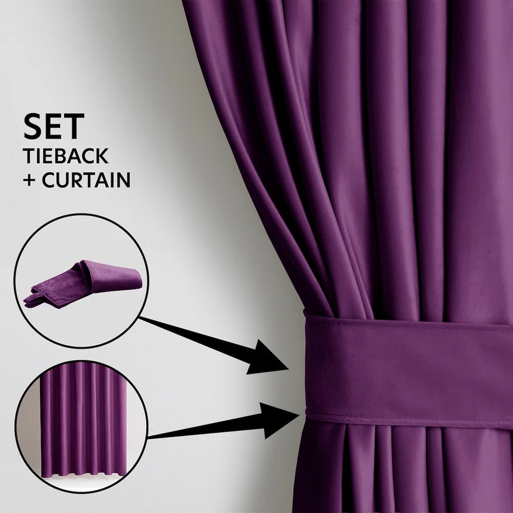 CLASSIC Užuolaidos VELVET spalva violetinė stiliaus klasikinė juosta medžiagos tipas - tekstilė aksomas 140x270 AmeliaHome