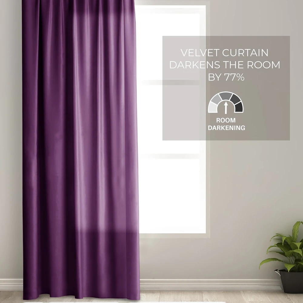 CLASSIC Užuolaidos VELVET spalva violetinė stiliaus klasikinė juosta medžiagos tipas - tekstilė aksomas 140x245 AmeliaHome