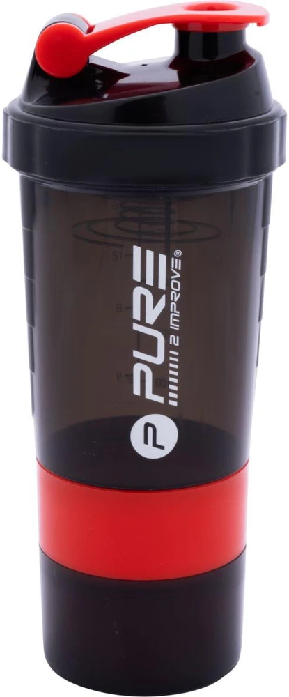 Pure Fitneso gertuvė su purtykle 500 ml pilka raudona