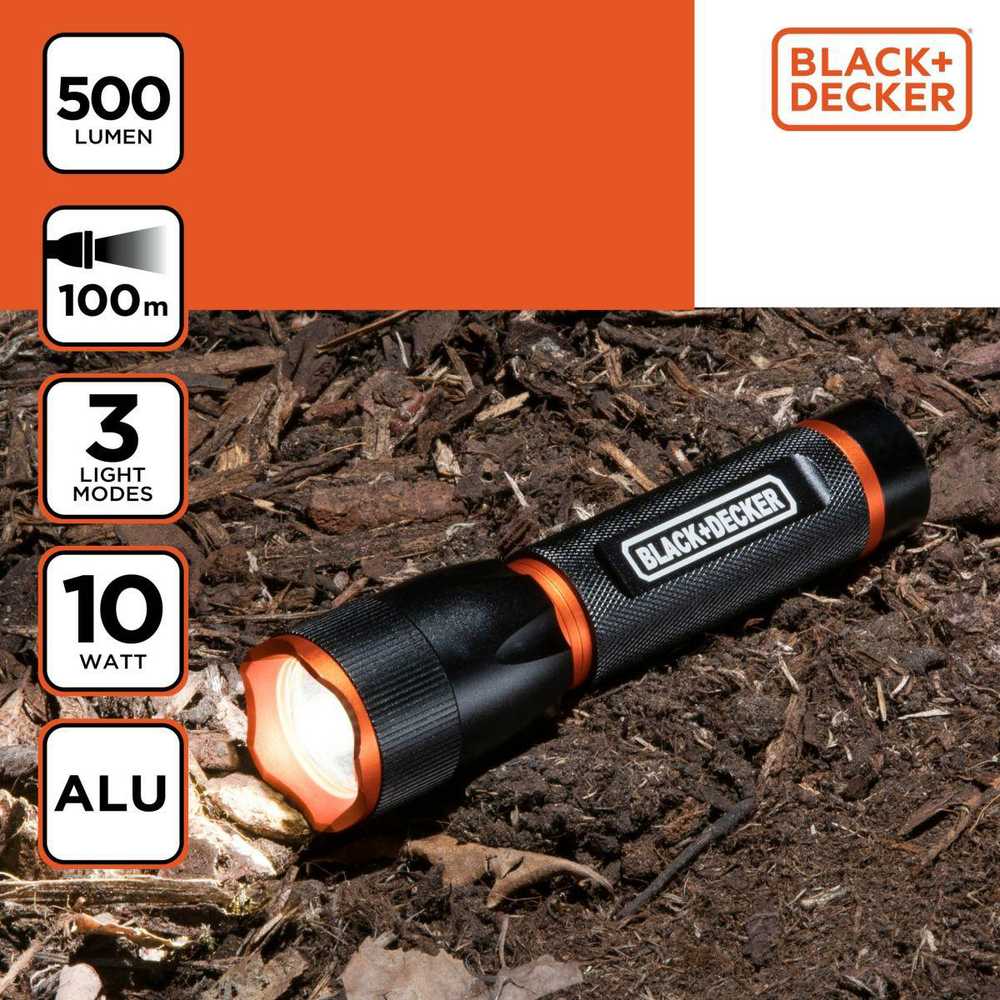 BLACK +  DECKER Juodas + DECKER LATARKA TAKTYCZNA aliumininės 10W 500LUMENÓW Juodas + DECKER