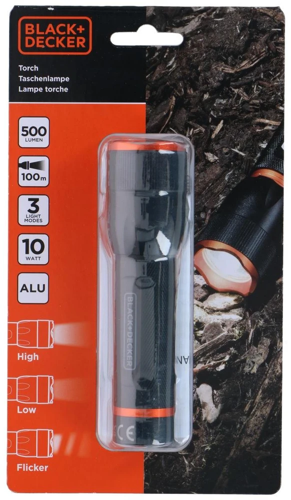Black & Decker Juodas + DECKER LATARKA TAKTYCZNA aliumininės 10W 500LUMENÓW Juodas + DECKER