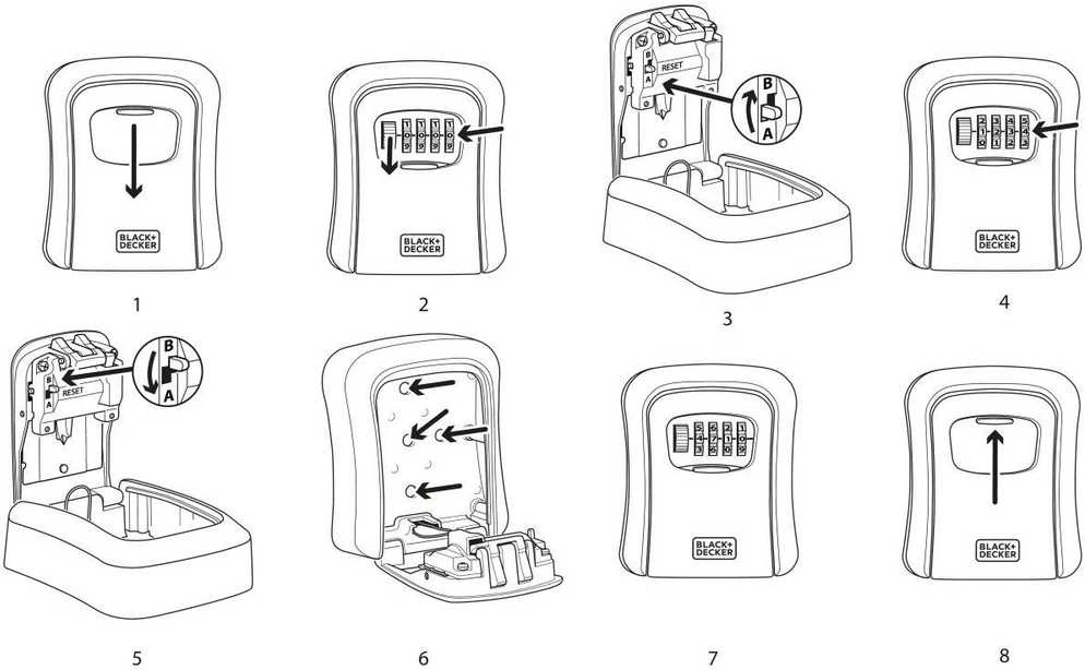 BLACK &amp; DECKER Juodas &amp; DECKER RAKINAMA RAKINĖ DĖŽUTĖ SU 4 SKAITMENŲ KODU Juodas + DECKER 239941