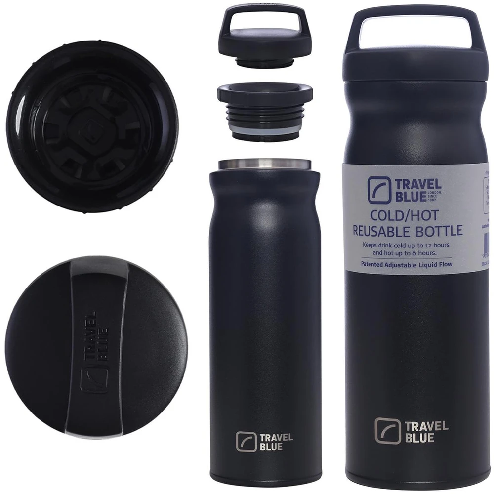 Blue Hydro Flask Buteliukas termiczna Travel Mėlyna juoda