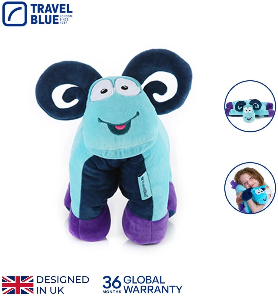 Blue Mėlyna TRAVEL Mėlynas KELIONĖS PAGALVĖLĖ VAIKAMS AVINĖLIS SAMMY