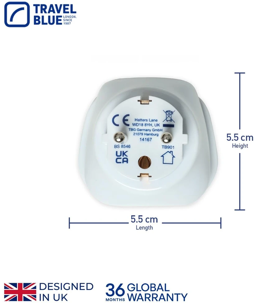 Blue Mėlyna TRAVEL Mėlynas KELIONIŲ ADAPTERIS UNIVERSALUS PASAULIUI -> SHUCKO 2 vnt.