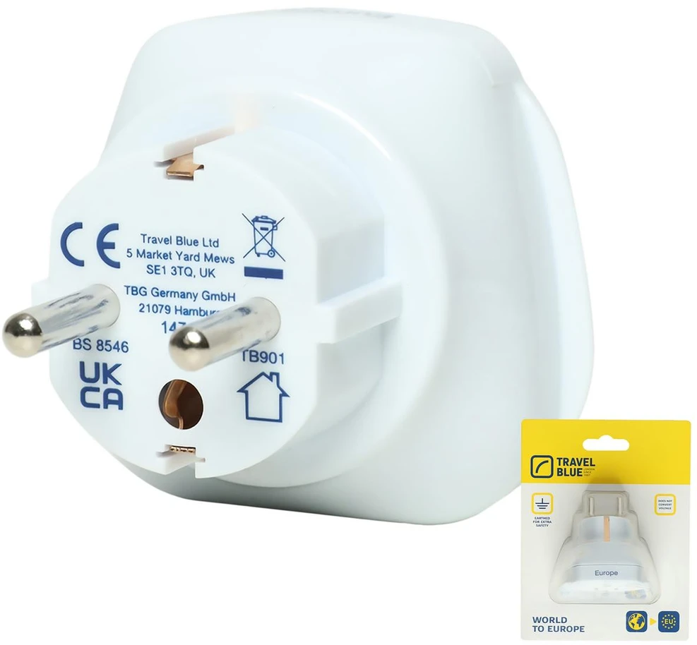 Brunner Mėlyna TRAVEL Mėlynas PRZEJŚCIÓWKA ADAPTER UNIWERSALNA ŚWIAT -> SHUCKO