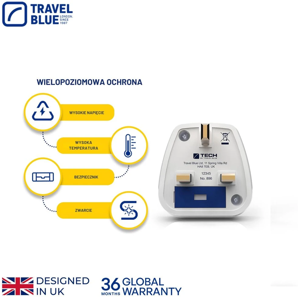 Tech Protect Mėlynas TRAVEL Mėlynas PERĖJIMO ADAPTERIS SHUCKO -> UK