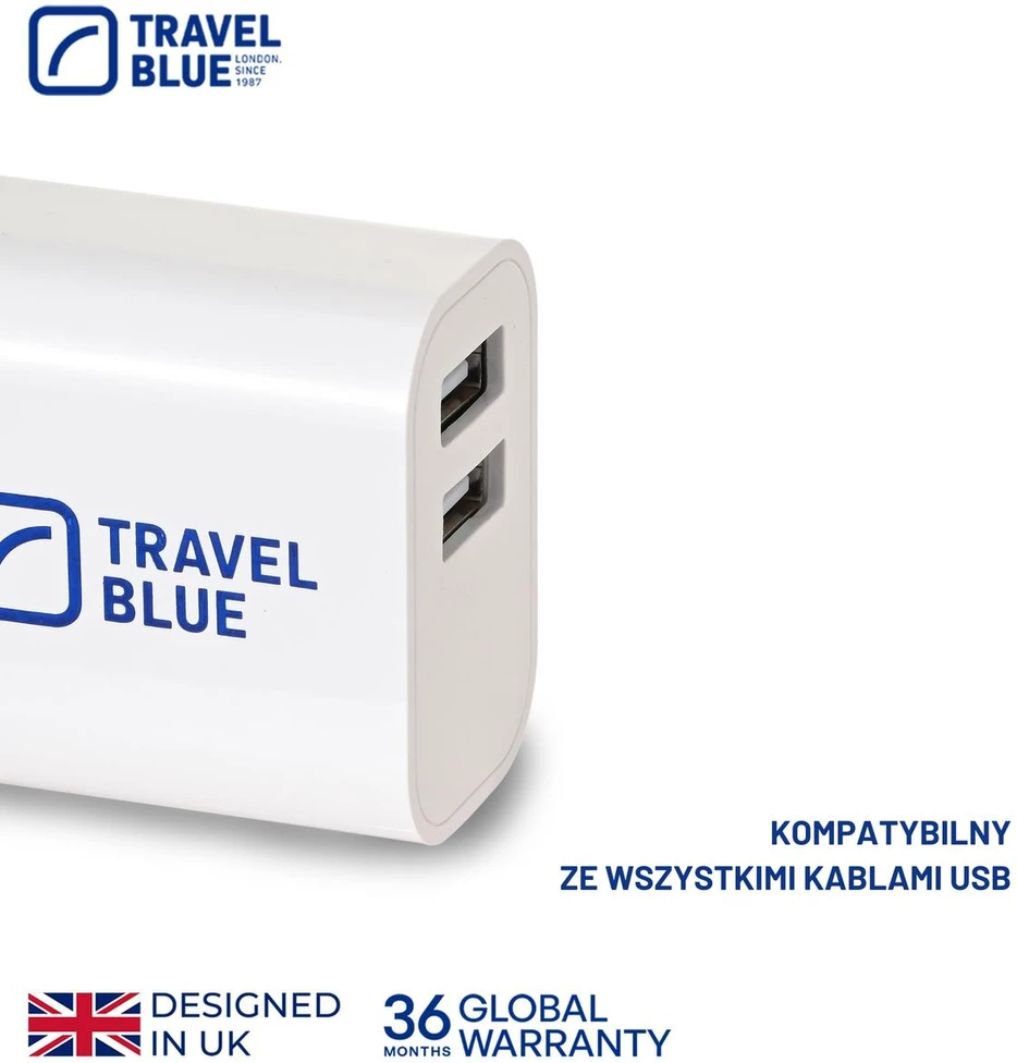 Blue TRAVEL Mėlynas TINKLO ĮKROVIKLIS 2 USB UK