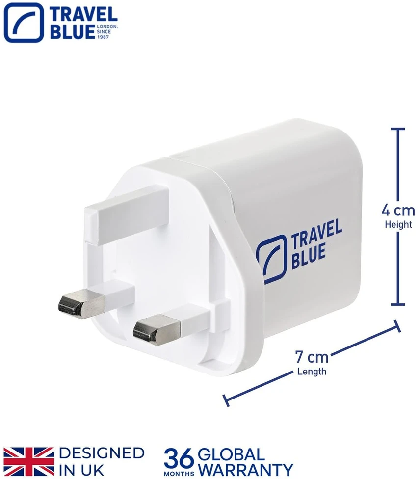 Blue TRAVEL Mėlynas TINKLO ĮKROVIKLIS 2 USB UK