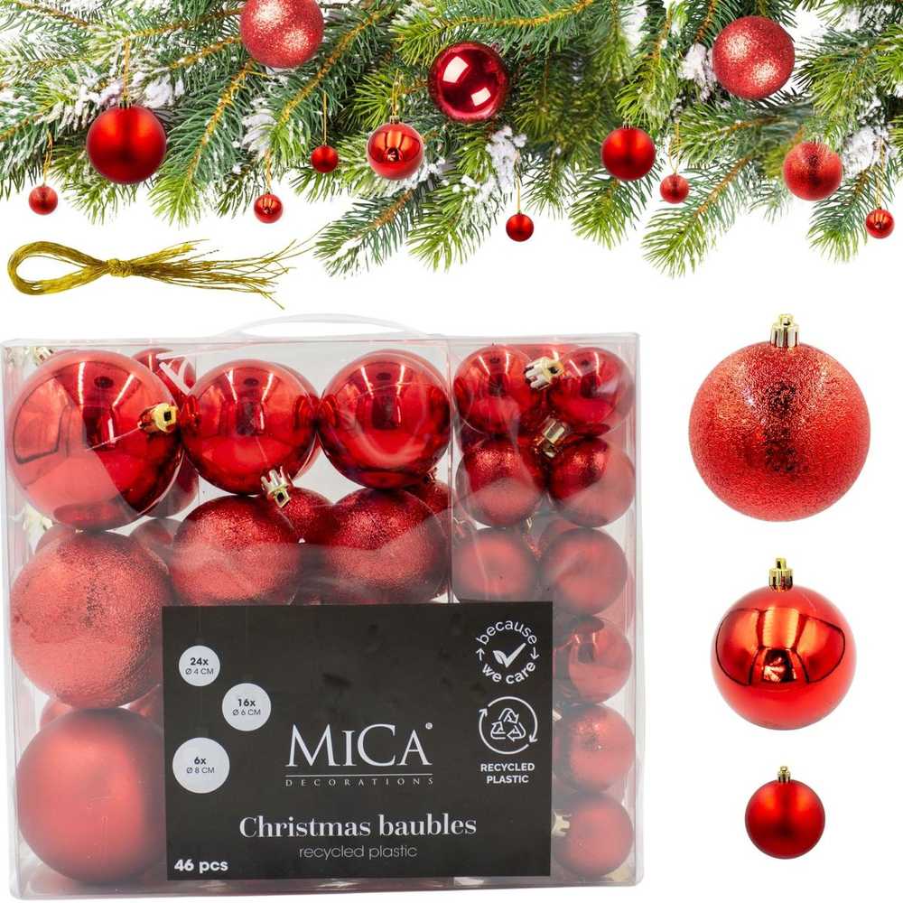Christmas Gifts Dekoratyviniai plastikiniai žaisliukai seifui, 46 vnt., raudoni žėručiai