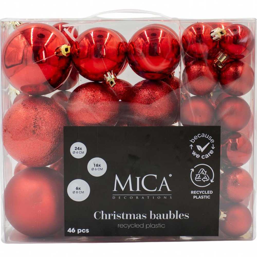 Christmas Gifts Dekoratyviniai plastikiniai žaisliukai seifui, 46 vnt., raudoni žėručiai