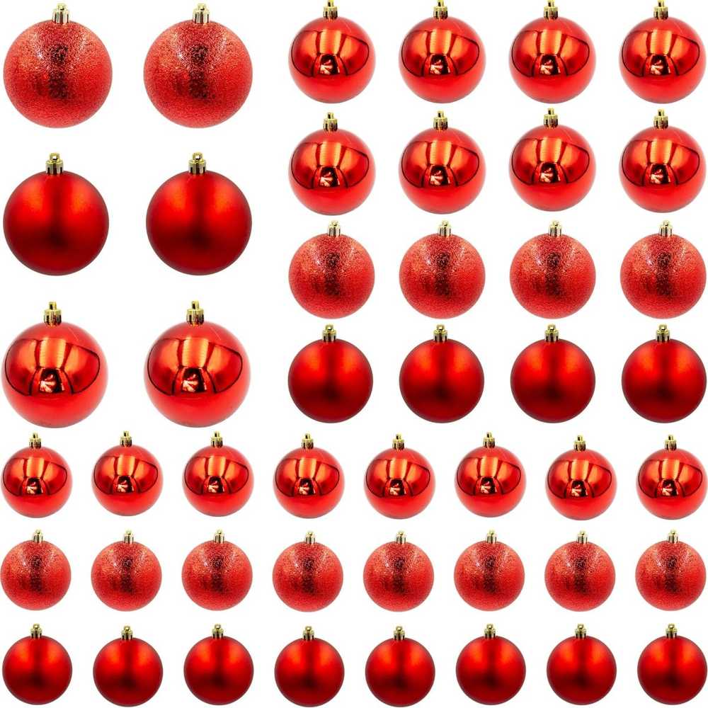 Christmas Gifts Dekoratyviniai plastikiniai žaisliukai seifui, 46 vnt., raudoni žėručiai