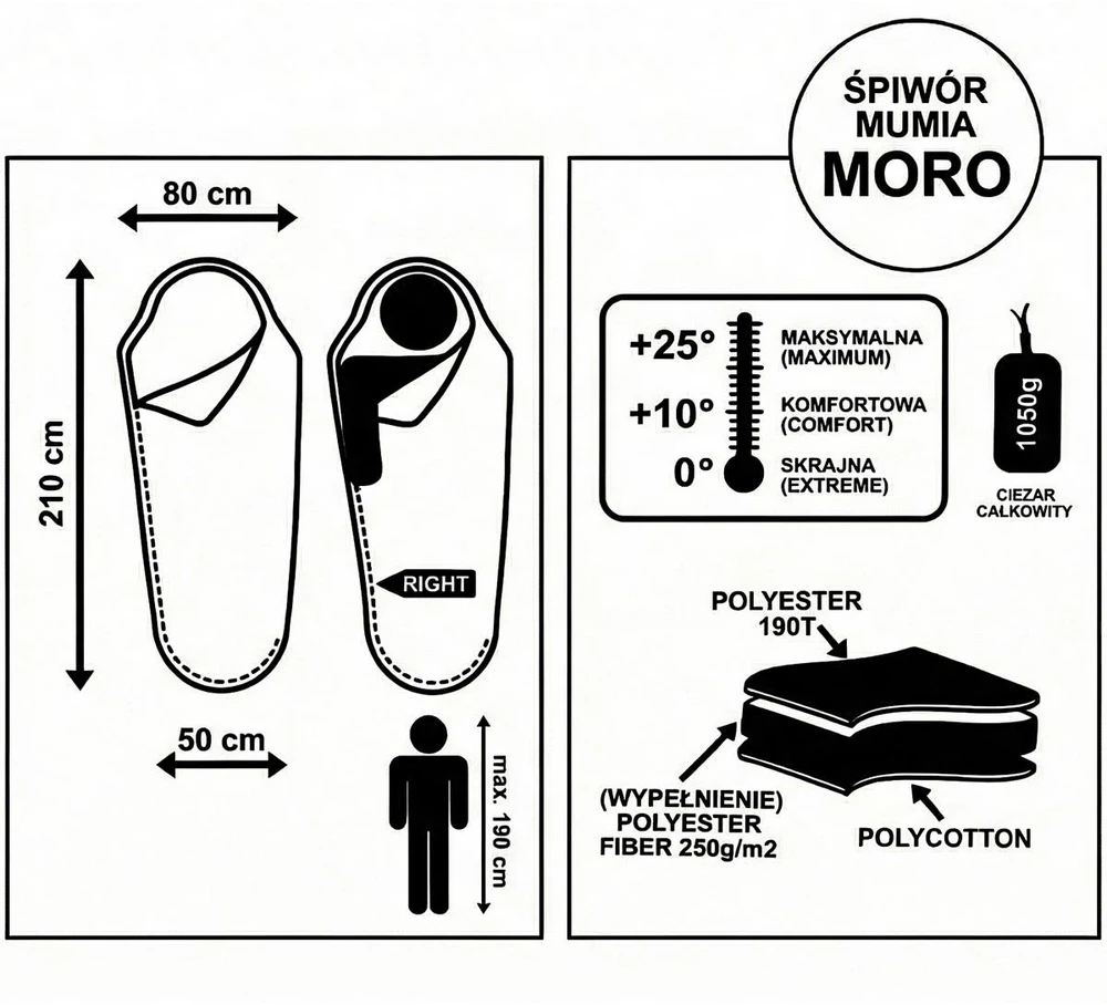Enero Camp Turistinis miegmaišis Moro 210x80x50 cm
