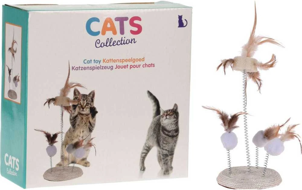 Cats Collection Spyruoklinis žaislas katėms, plunksnos, spyruokliniai žaislai kačiukams, 14x33 cm