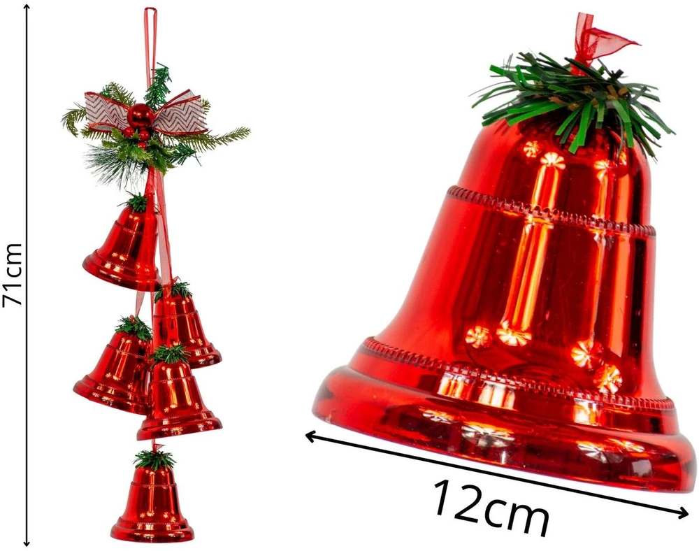 KOOPMAN Dekoratyvinis karkasas su varpeliais 71 cm raudonas