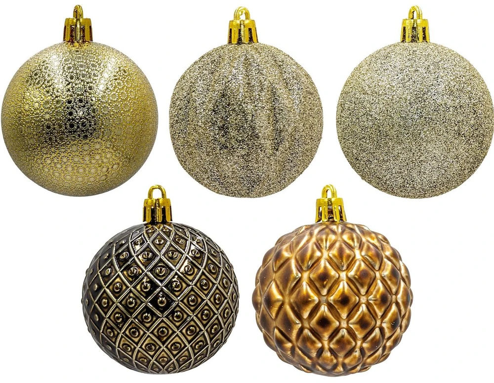 Christmas Decoration Plastikiniai kalėdiniai burbulai 6 cm, 35 vnt., gintariniai