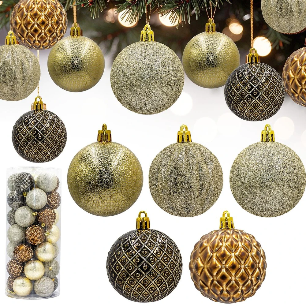 Christmas Decoration Plastikiniai kalėdiniai burbulai 6 cm, 35 vnt., gintariniai