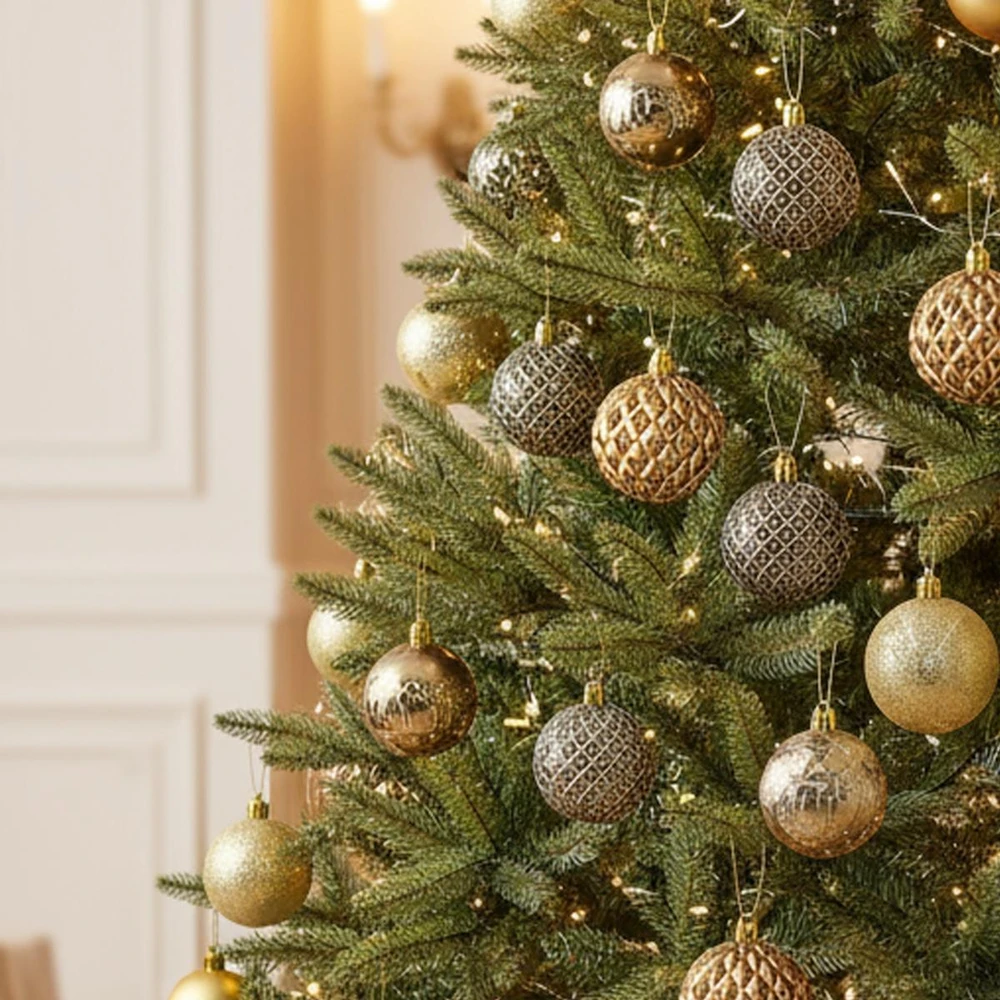 Christmas Decoration Plastikiniai kalėdiniai burbulai 6 cm, 35 vnt., gintariniai