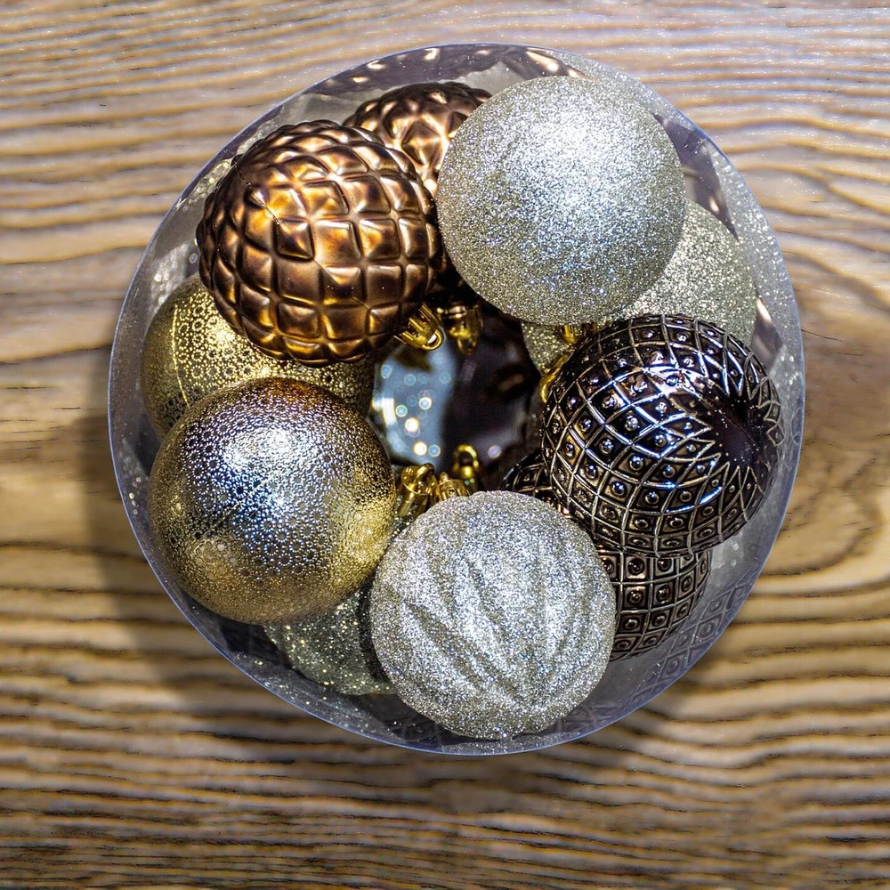 Christmas Decoration Plastikiniai kalėdiniai burbulai 6 cm, 35 vnt., gintariniai