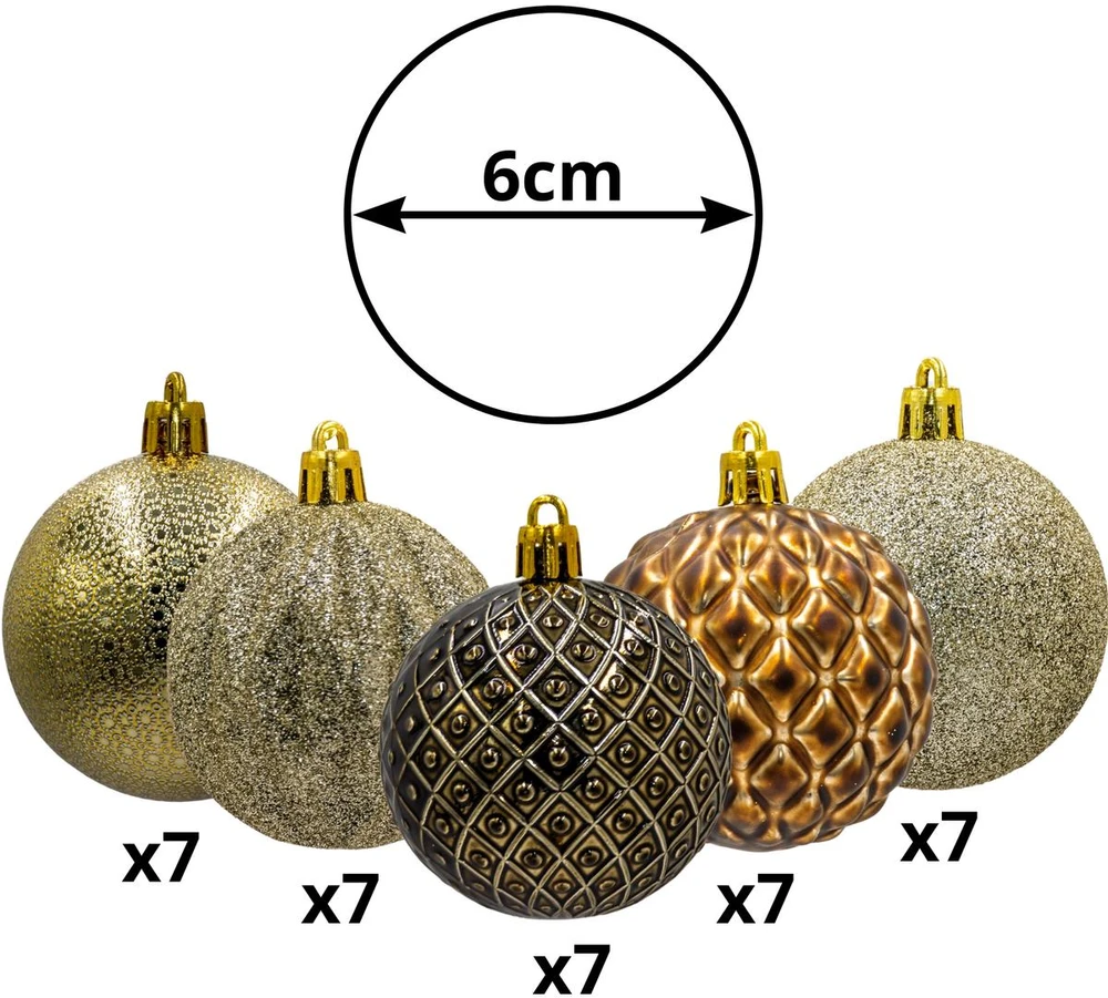 Christmas Decoration Plastikiniai kalėdiniai burbulai 6 cm, 35 vnt., gintariniai