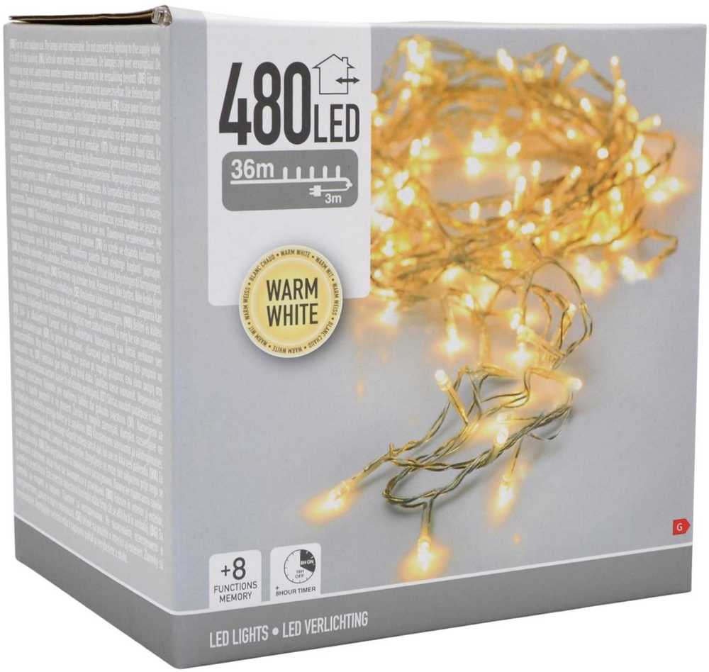 Mondex Christmas Decoration Kalėdinės eglutės lemputės, 480 LED lempučių grandinėlė, laikmatis, šiltai balta, skaidrus laidas