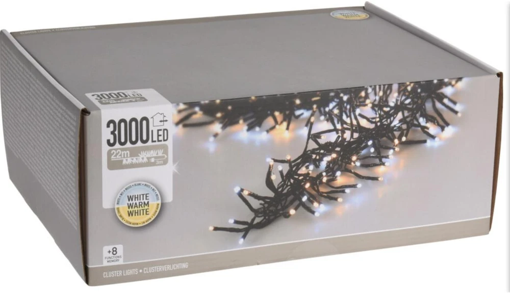 Christmas Gifts Christmas Decoration Kalėdinės eglutės lemputės, 3000 LED lempučių grandinėlė, laikmatis, šalta ir šilta balta