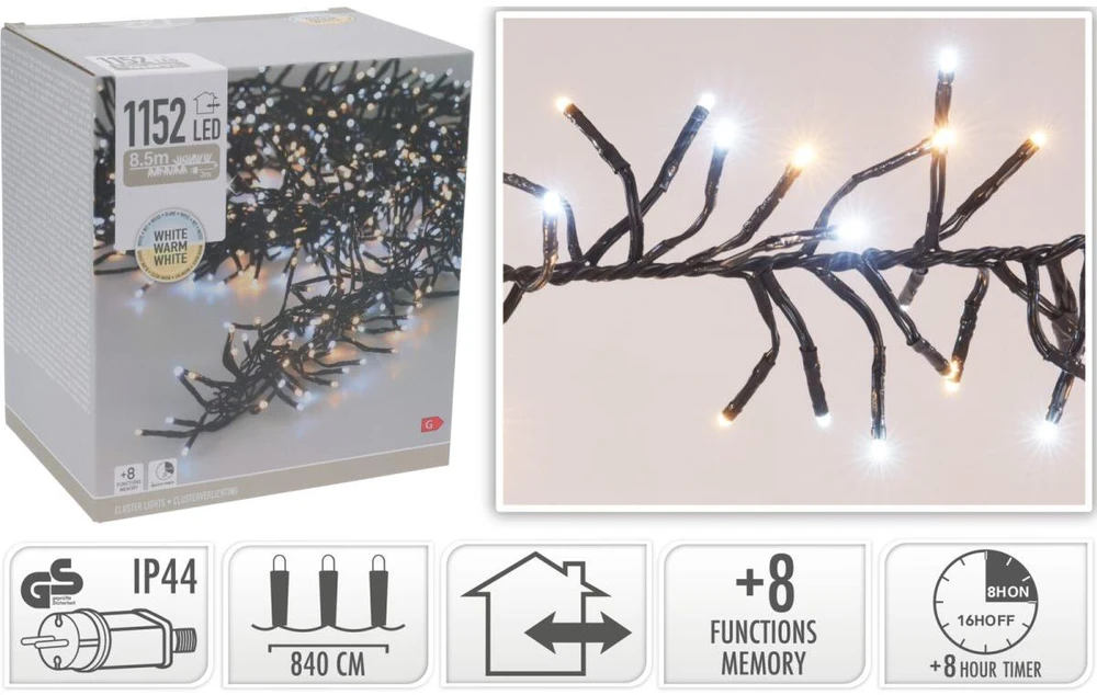 Christmas Decoration KALĖDINĖS LEMBUTĖS GRANDINĖS ŠVIESOS 1152 LED LAIKMATIS ŠALTAS IR ŠILTAS Baltas