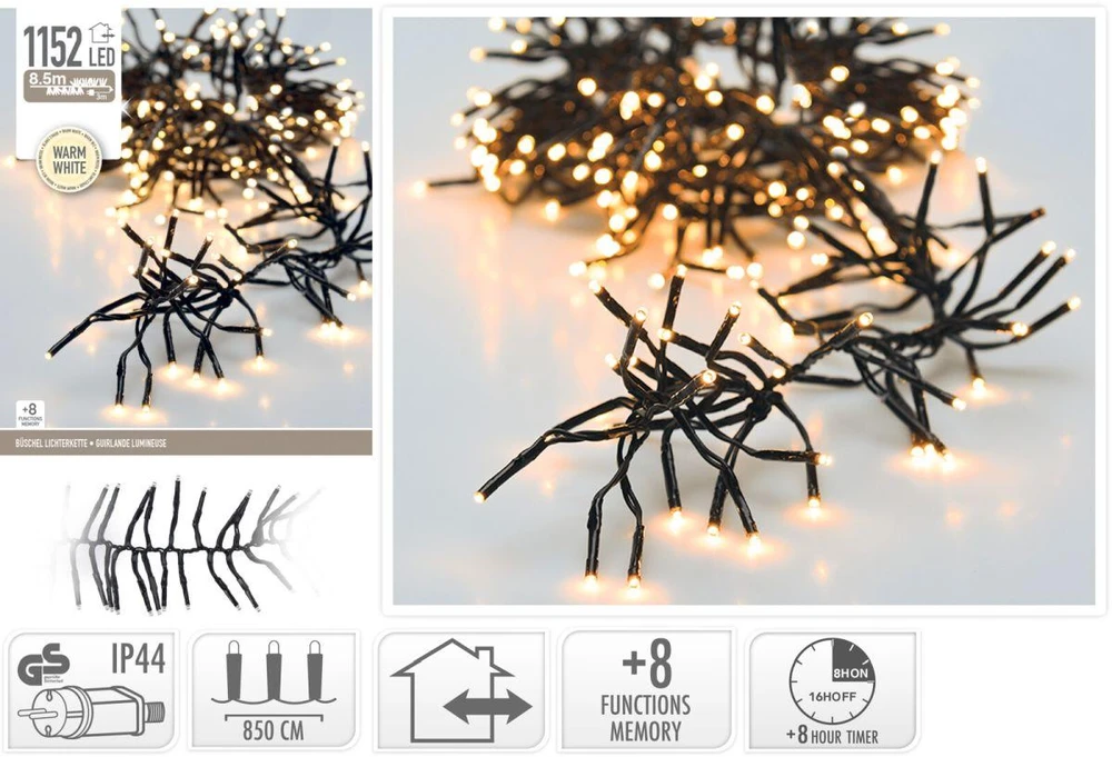Christmas Decoration KALĖDINĖS LEMBUTĖS GRANDINĖS LIGHTS 1152 LED LAIKMATIS ŠILTAS Baltas