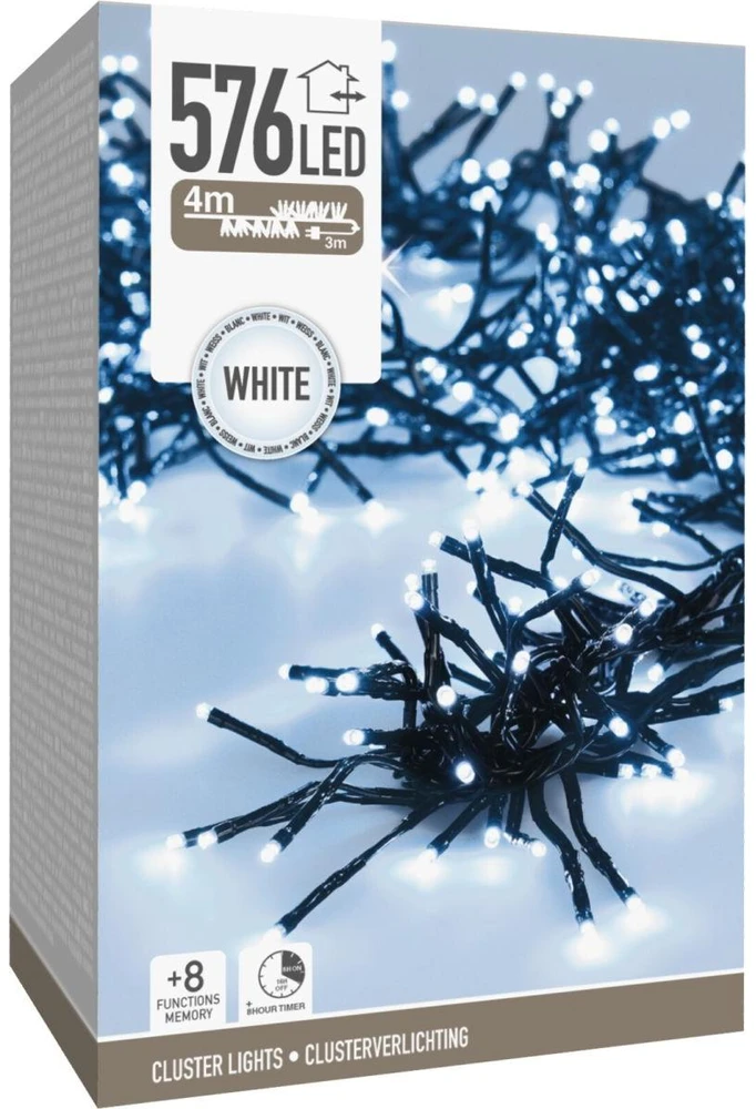 Christmas Decoration KALĖDINĖS LENGVOS GRANDINĖS 576 LED LAIKMATIS COLD Baltas