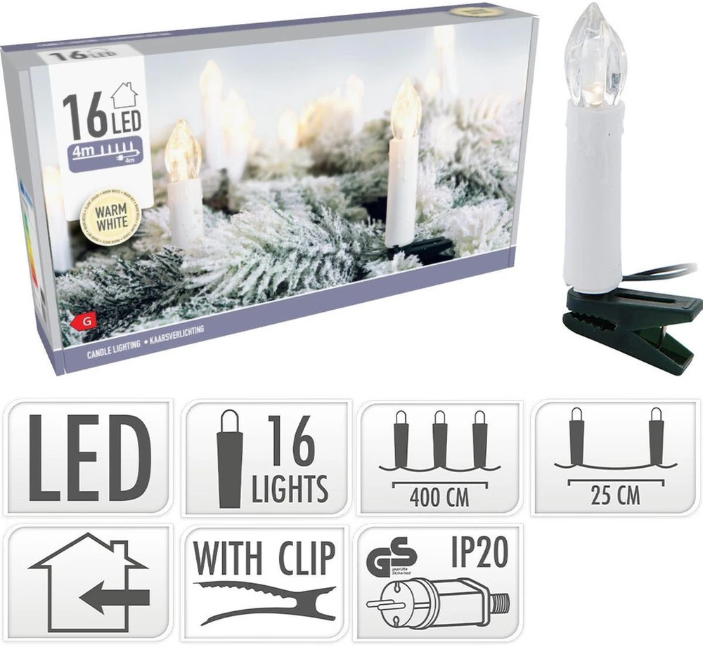 Christmas Gifts KALĖDINĖS LEMPUTĖS ŠVIESOS GIRLIANDA ŽVAKUTĖS 16 LED ŠILTA BALTA 518393