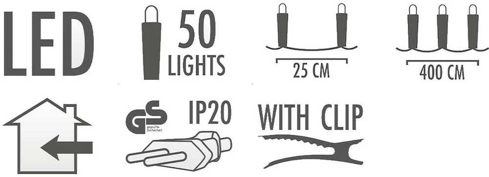 Christmas Gifts KALĖDINĖS LEMPUTĖS GIRLIANDA ŽVAKUTĖS 50 LED ŠILTA BALTA 518423