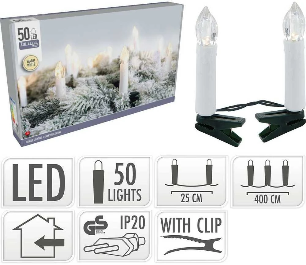 Christmas Gifts KALĖDINĖS LEMPUTĖS GIRLIANDA ŽVAKUTĖS 50 LED ŠILTA BALTA 518423