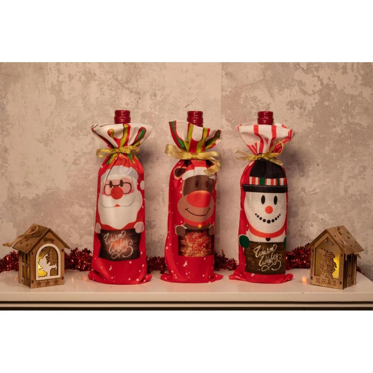 Christmas Gifts Kalėdinis maišelis buteliui su seneliu