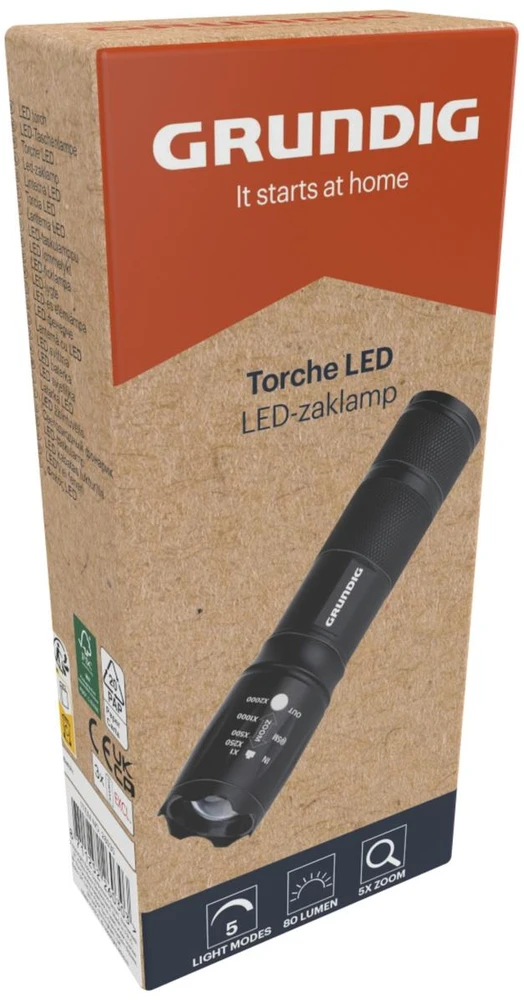 LATARKA TAKTYCZNA LED GRUNDIG MEGALIGHT 80LM ZOOM 5 TRYBÓW 200M aliumininės