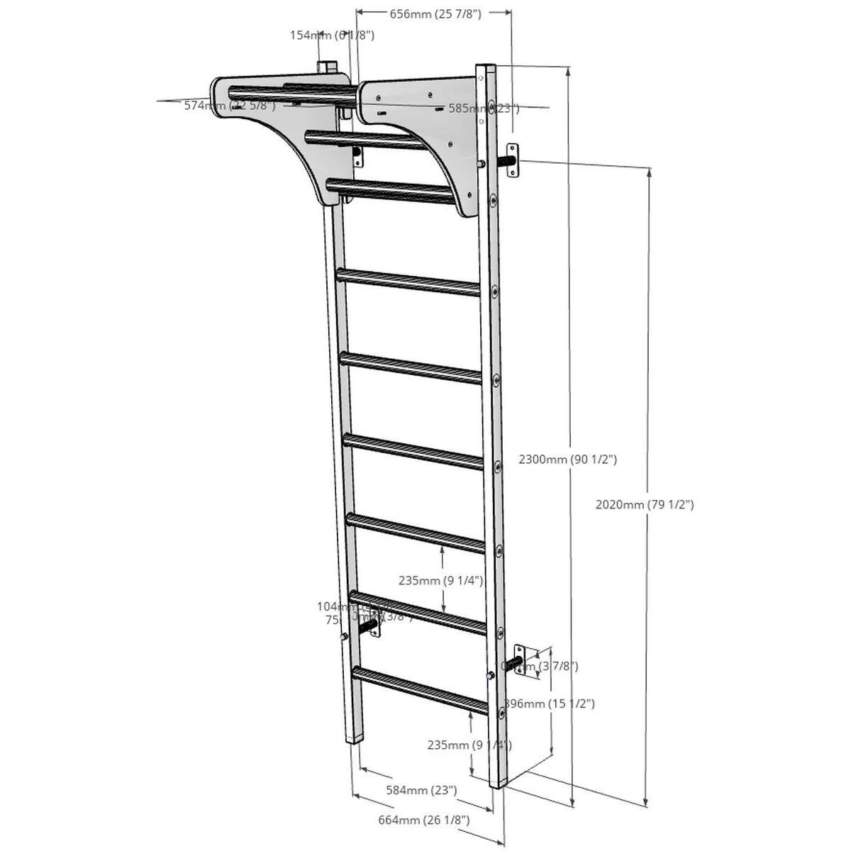 Medinė-metalinė gimnastikos kopėtėlė BenchK 211W