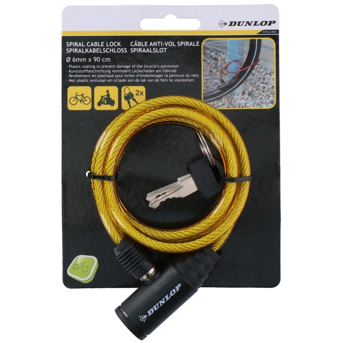 Dunlop dviracio spiralinis užraktas su raktu 0,6x90 cm geltonas