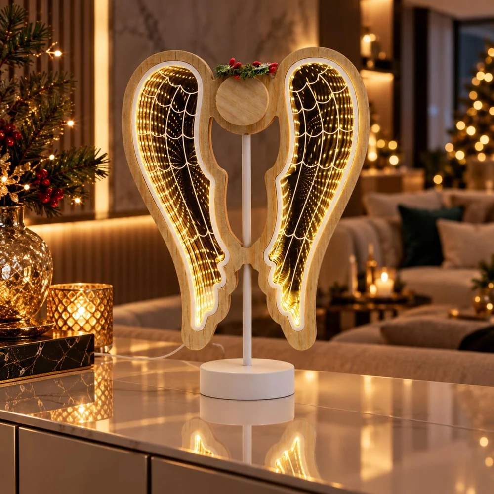 EDELMAN DEKORATYVINIS ANGELAS SPARNAI MEDINIS 106 LED INFINITY 37CM USB LUCA