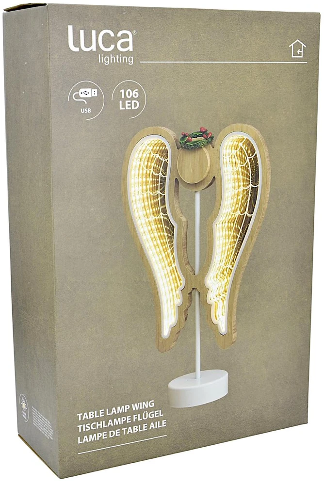 EDELMAN DEKORATYVINIS ANGELAS SPARNAI MEDINIS 106 LED INFINITY 37CM USB LUCA