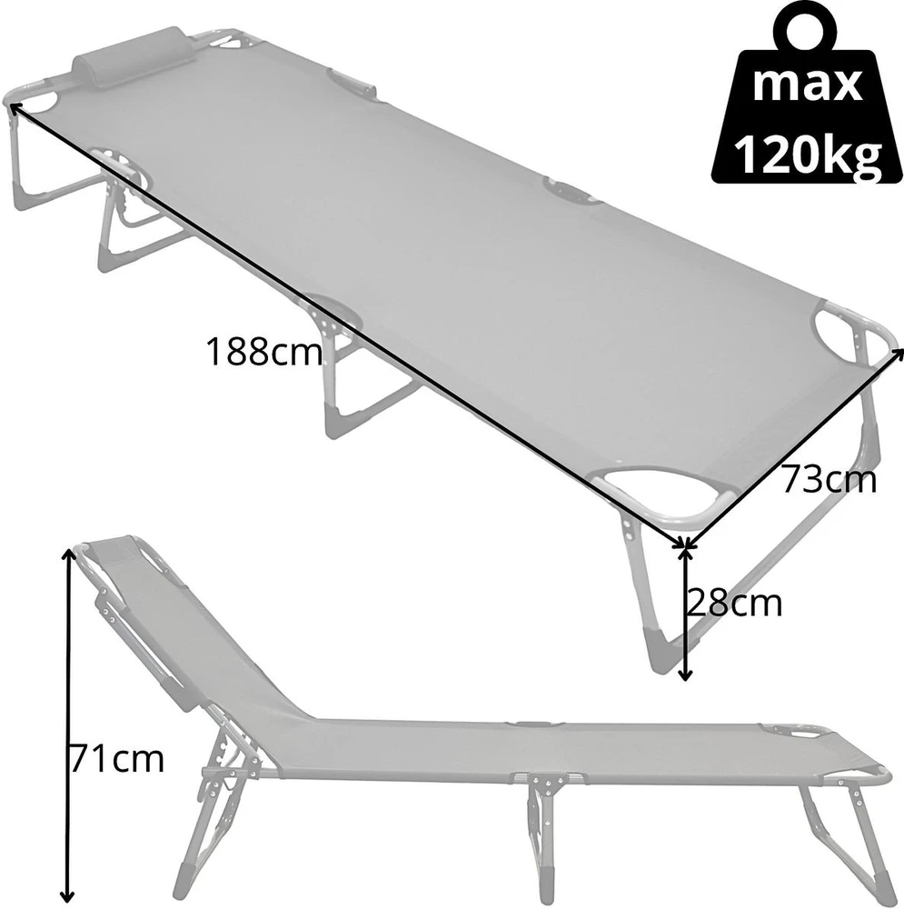 Enero Camp TURISTINĖ SULANKSTAMA 3 POZICIJŲ LOVA 188X73X28CM TAMSIAI PILKA