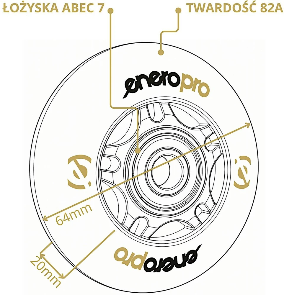 Riedučių ratukai Enero Pro LED 64 mm