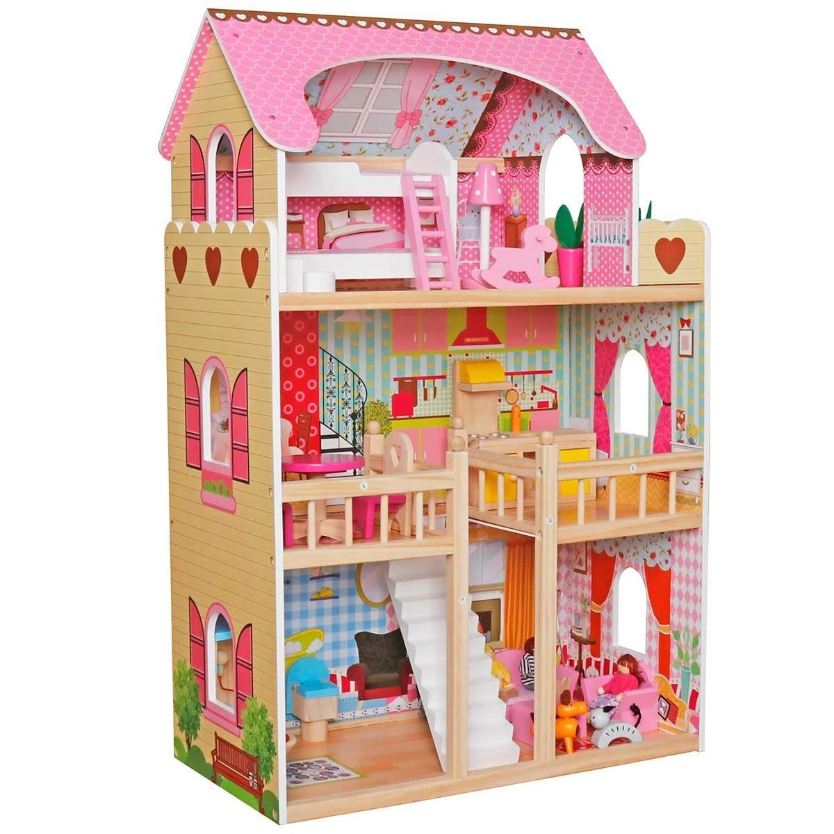 Enero Toys Medinis lėlių namelis su apšvietimu Enero