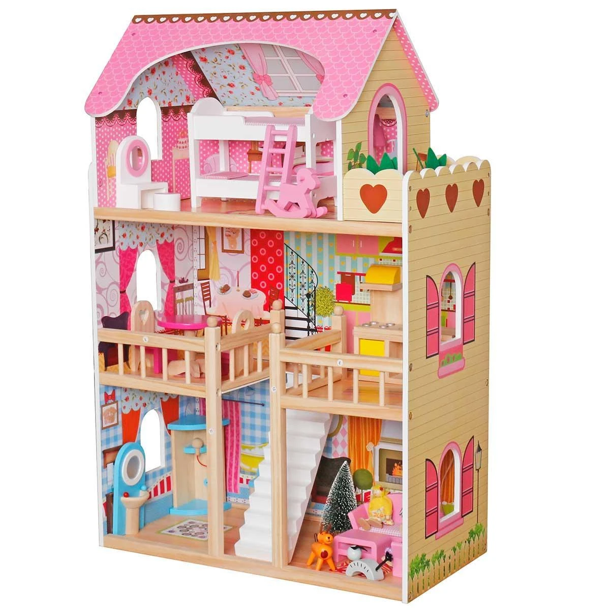 Enero Toys Medinis lėlių namelis su apšvietimu Enero