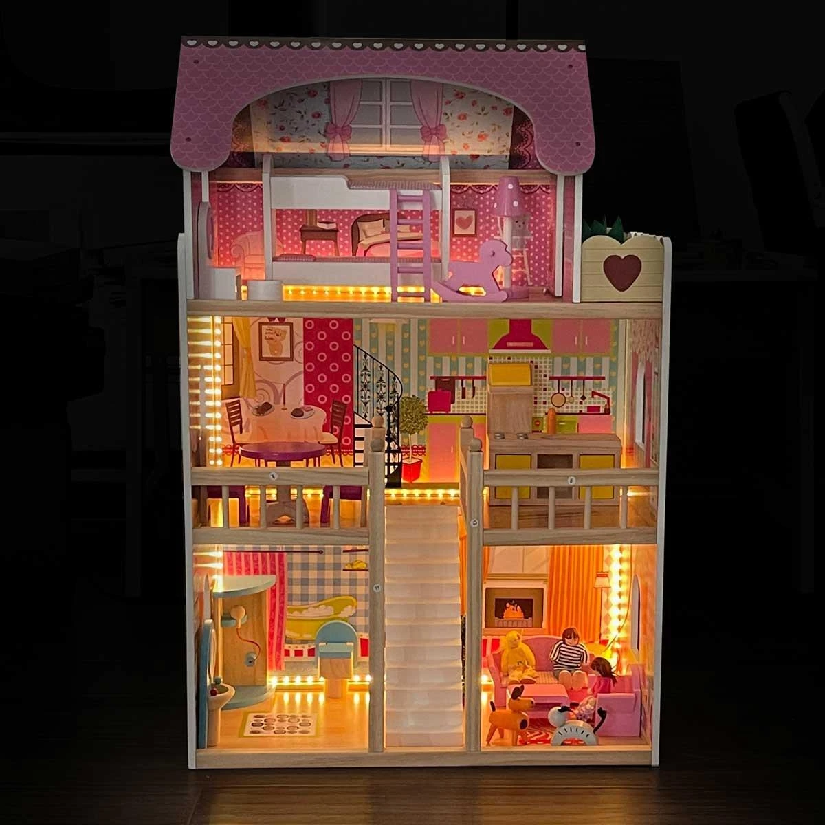 Enero Toys Medinis lėlių namelis su apšvietimu Enero