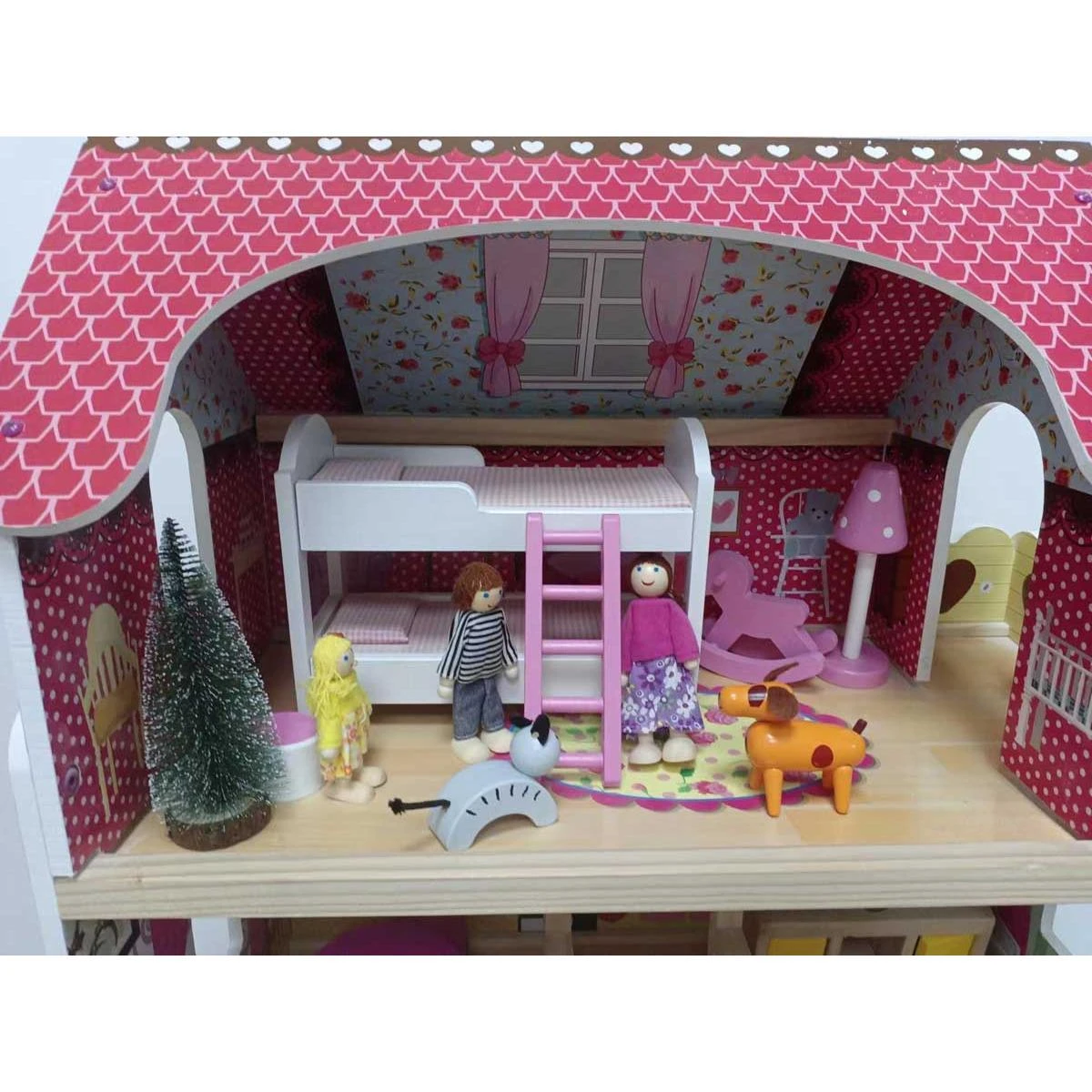 Enero Toys Medinis lėlių namelis su apšvietimu Enero