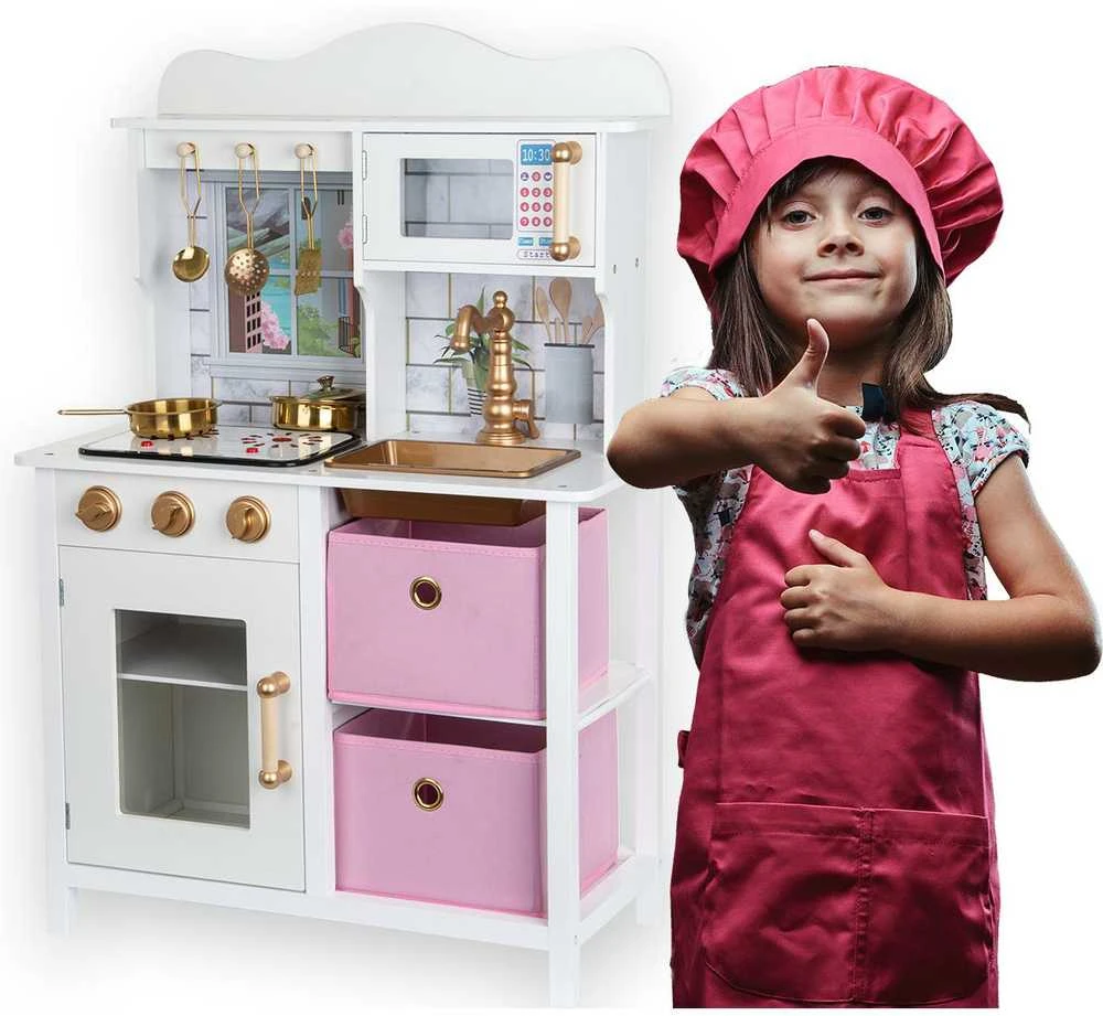 Enero Toys Medinė vaikiška virtuvėlė su LED 60x30x88,5cm